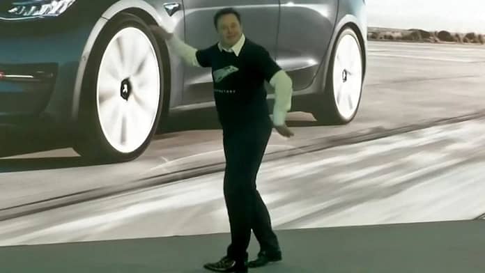 Elon Musk busts a move at Tesla event