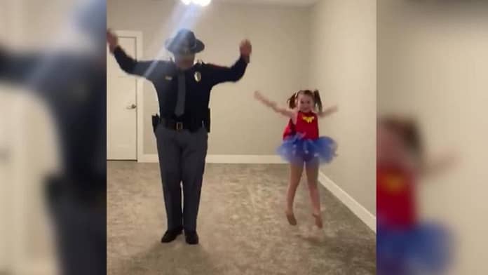 State trooper dad joins daughter in at-home dance concert
