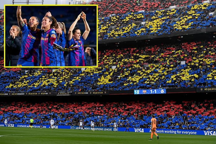 Barcelona smash attendance record for women’s football match as crowd of over 91,000 attends Champions League win over Real Madrid