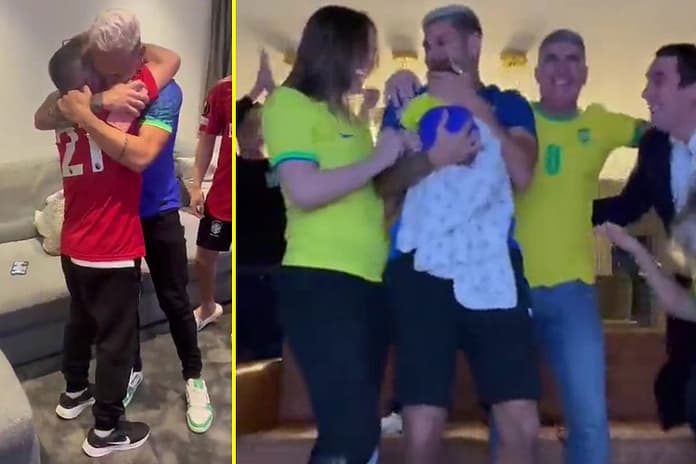 Manchester United winger Antony dances with delight after making Brazil’s World Cup spot, while Newcastle star Bruno Guimaraes cradles baby son after finding out he’s also in Tite’s squad for Qatar